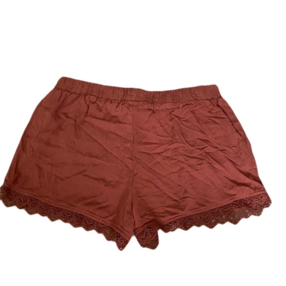 Bebop rust orange flowy tie waist shorts with lace hem - size L - Picture 2 of 4
